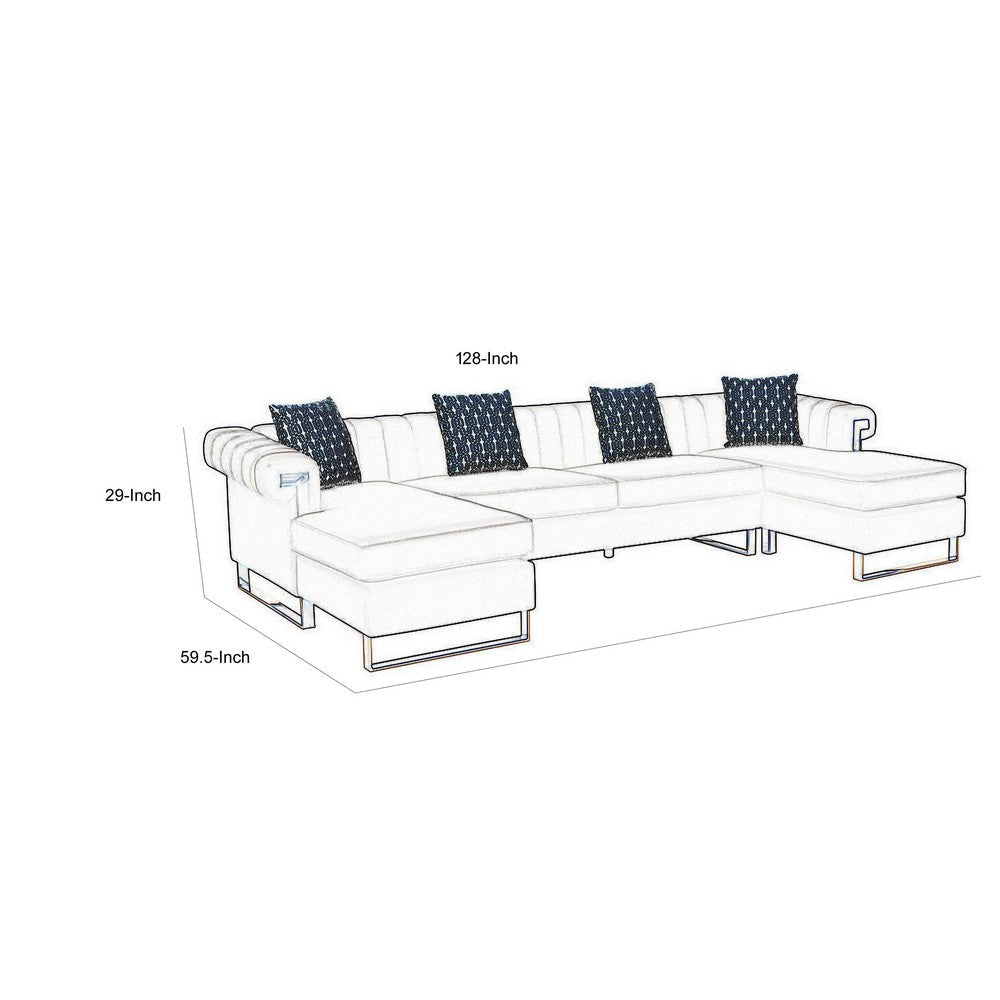 Ore 128 Inch Sectional Sofa with Double Chaise 5 Seater Black Velvet By Casagear Home BM317352