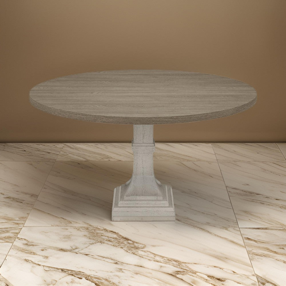 Sane 59 Inch Dining Table Round Top with Pedestal Base White Gray By Casagear Home BM317353