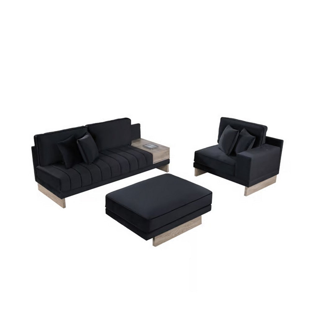 Phsy 123 Inch Modular Sectional Sofa with Storage Table, USB, Black Velvet By Casagear Home