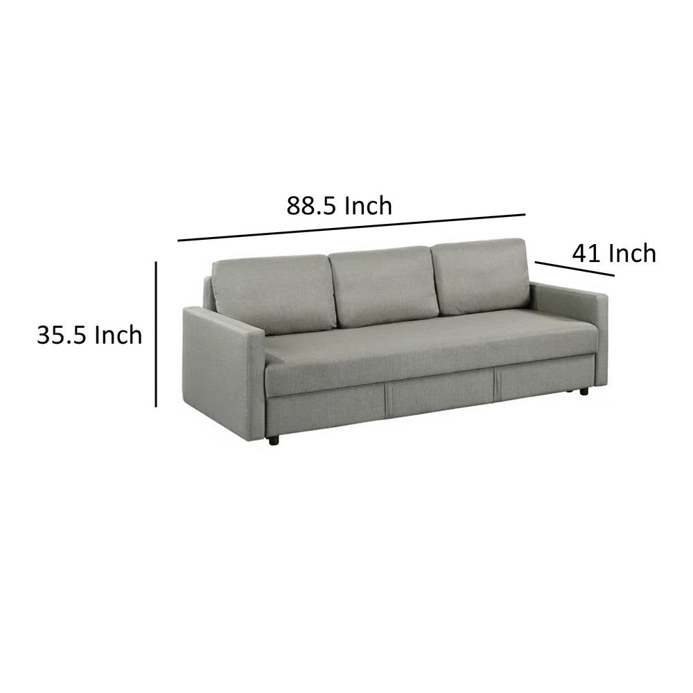 Dele 89 Inch Convertible Sleeper Sofa with Inner Storage Gray Linen By Casagear Home BM317358