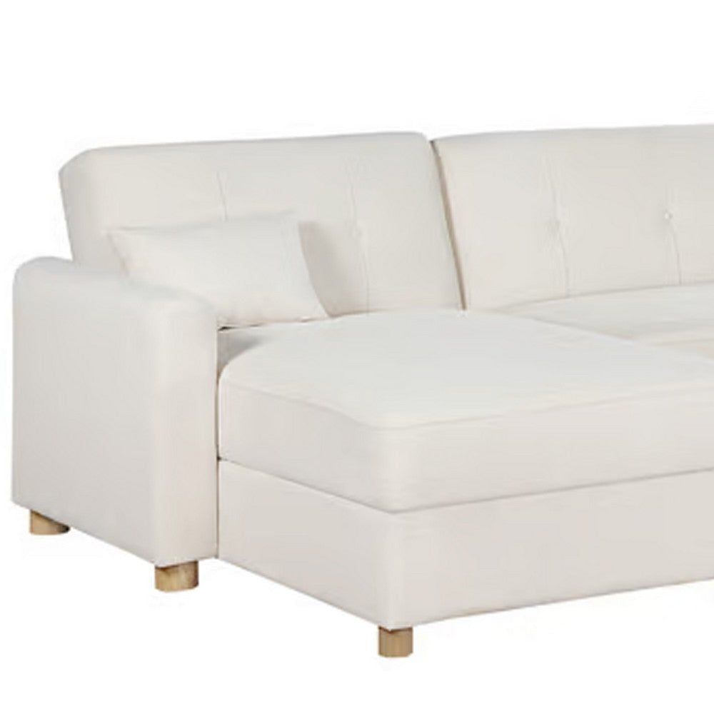 Masy 100 Inch Convertible Sleeper Sectional Sofa with Storage Chaise White By Casagear Home BM317359