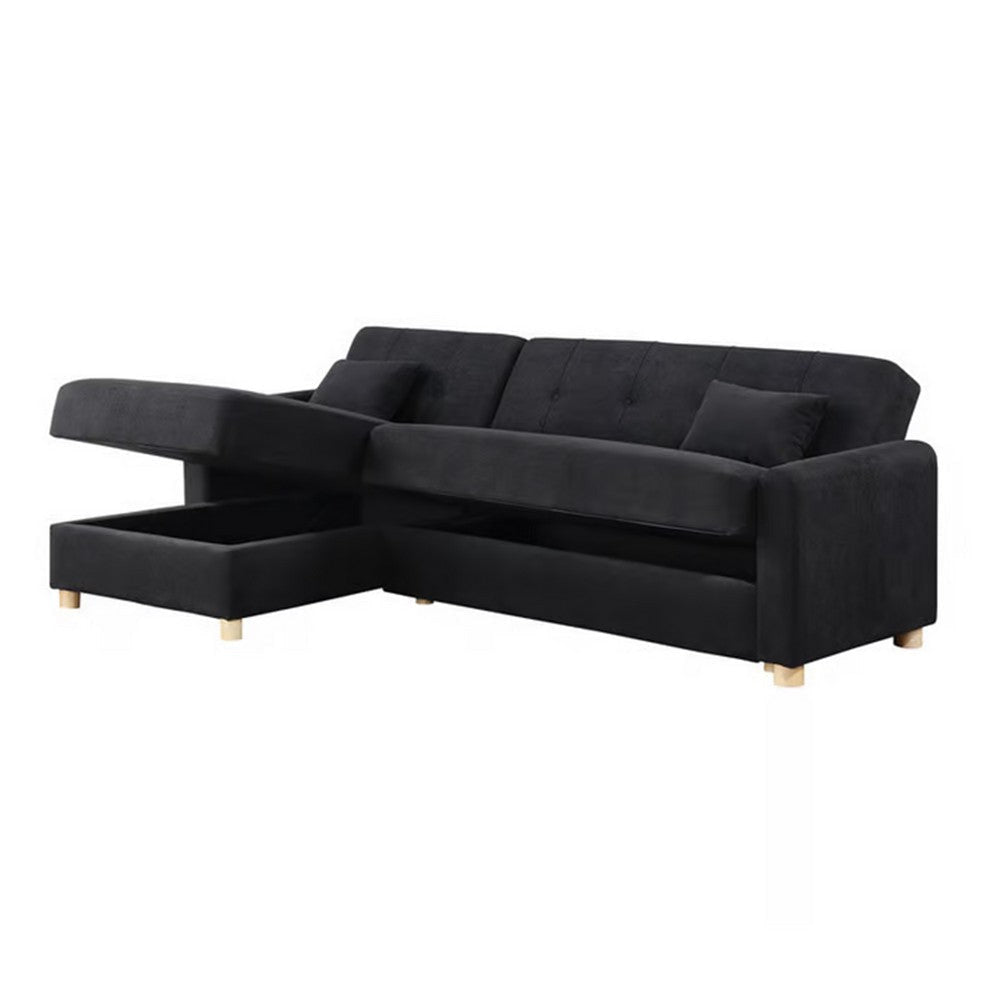 Masy 100 Inch Convertible Sleeper Sectional Sofa with Storage Chaise Black By Casagear Home BM317360