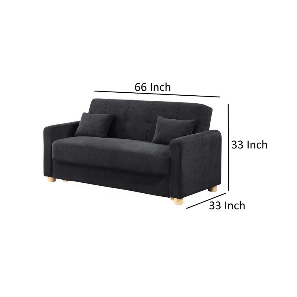 Masy 66 Inch Convertible Sleeper Sectional Loveseat with Storage Black By Casagear Home BM317362