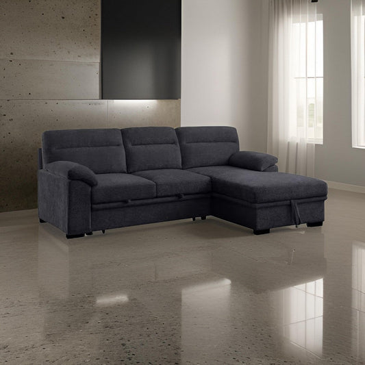 Geni Sleeper Sectional Sofa, Right Chaise, Dark Gray, USB C Port