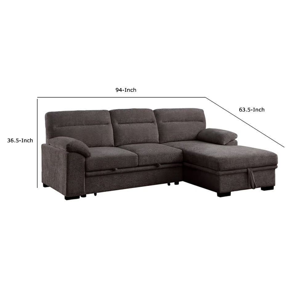 Geni Sleeper Sectional Sofa with Right Chaise Brown USB C Port BM317366