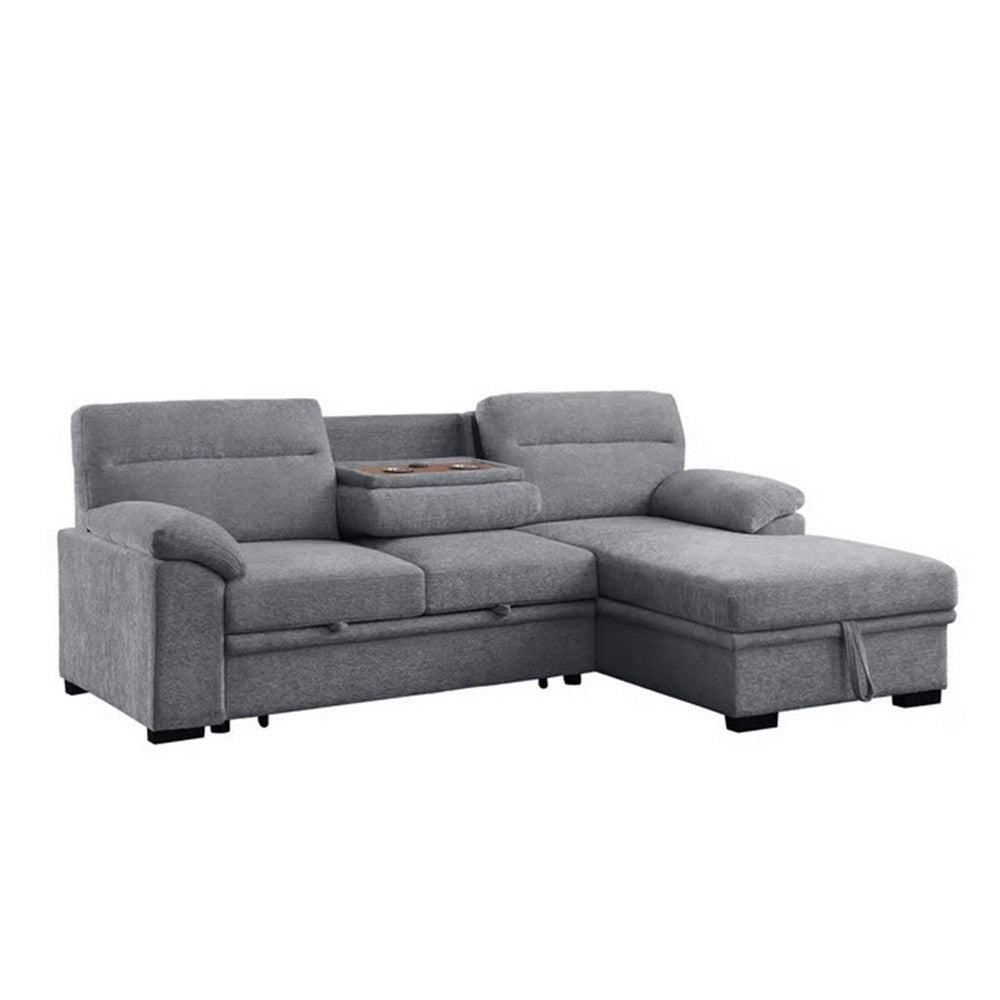 Geni 93 Inch Sleeper Sectional Sofa Right Chaise Light Gray USB C Port By Casagear Home BM317367