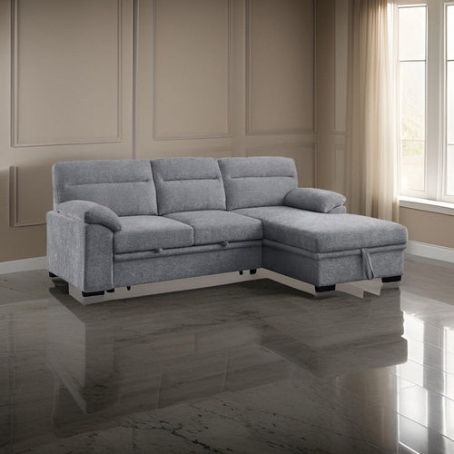 Geni Sleeper Sectional Sofa, Right Chaise, Light Gray, USB C Port