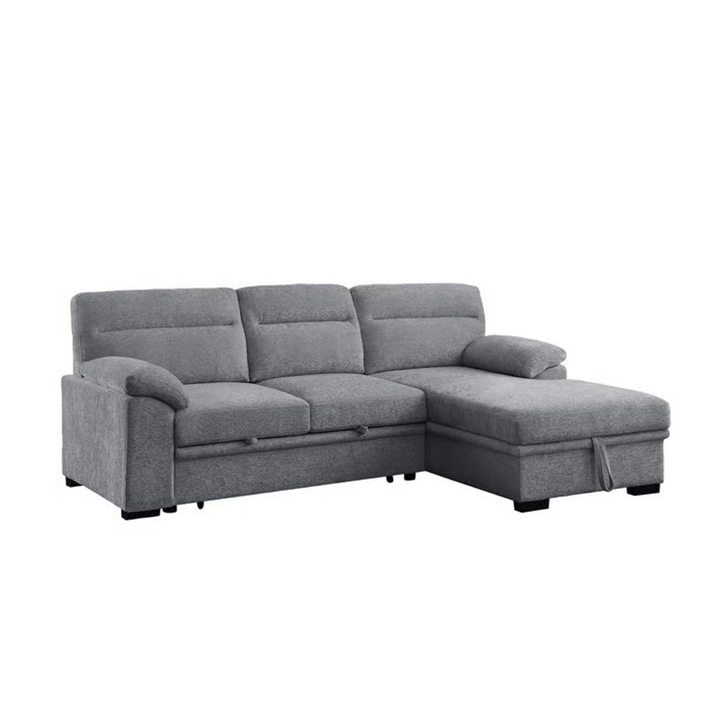 Geni 93 Inch Sleeper Sectional Sofa, Right Chaise, Light Gray, USB C Port By Casagear Home