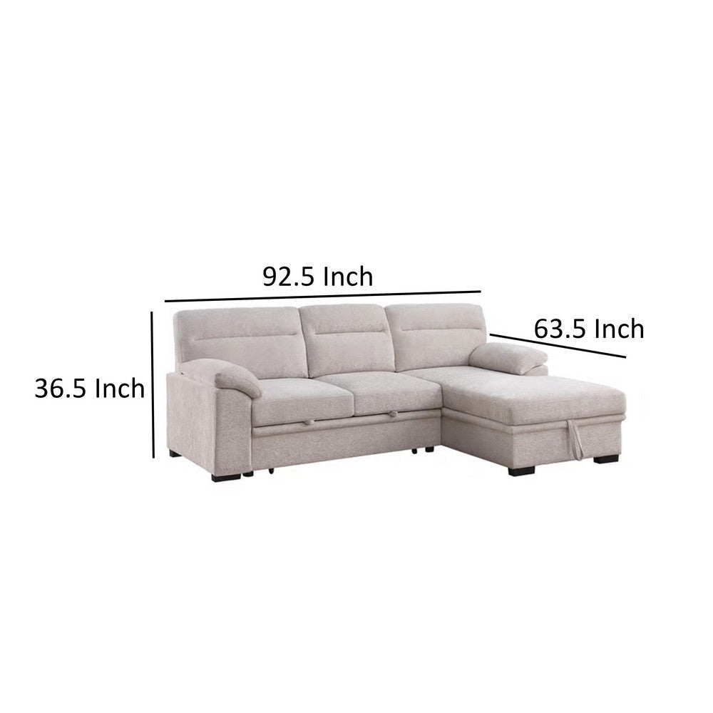 Geni 93 Inch Sleeper Sectional Sofa with Right Chaise Beige USB C Port By Casagear Home BM317368