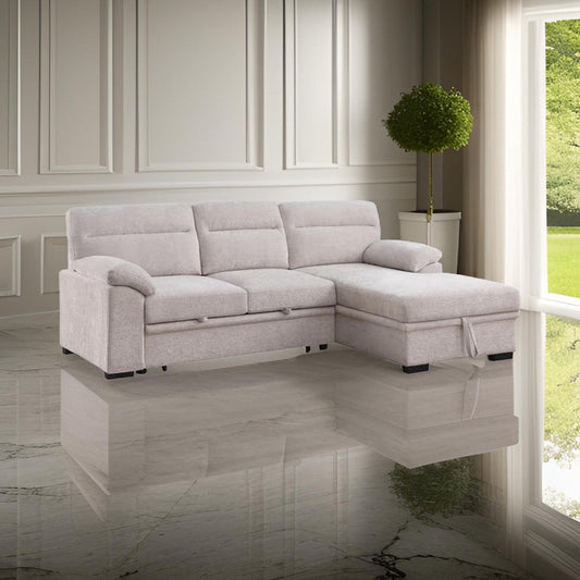 Geni 93 Inch Sleeper Sectional Sofa with Right Chaise, Beige, USB C Port By Casagear Home