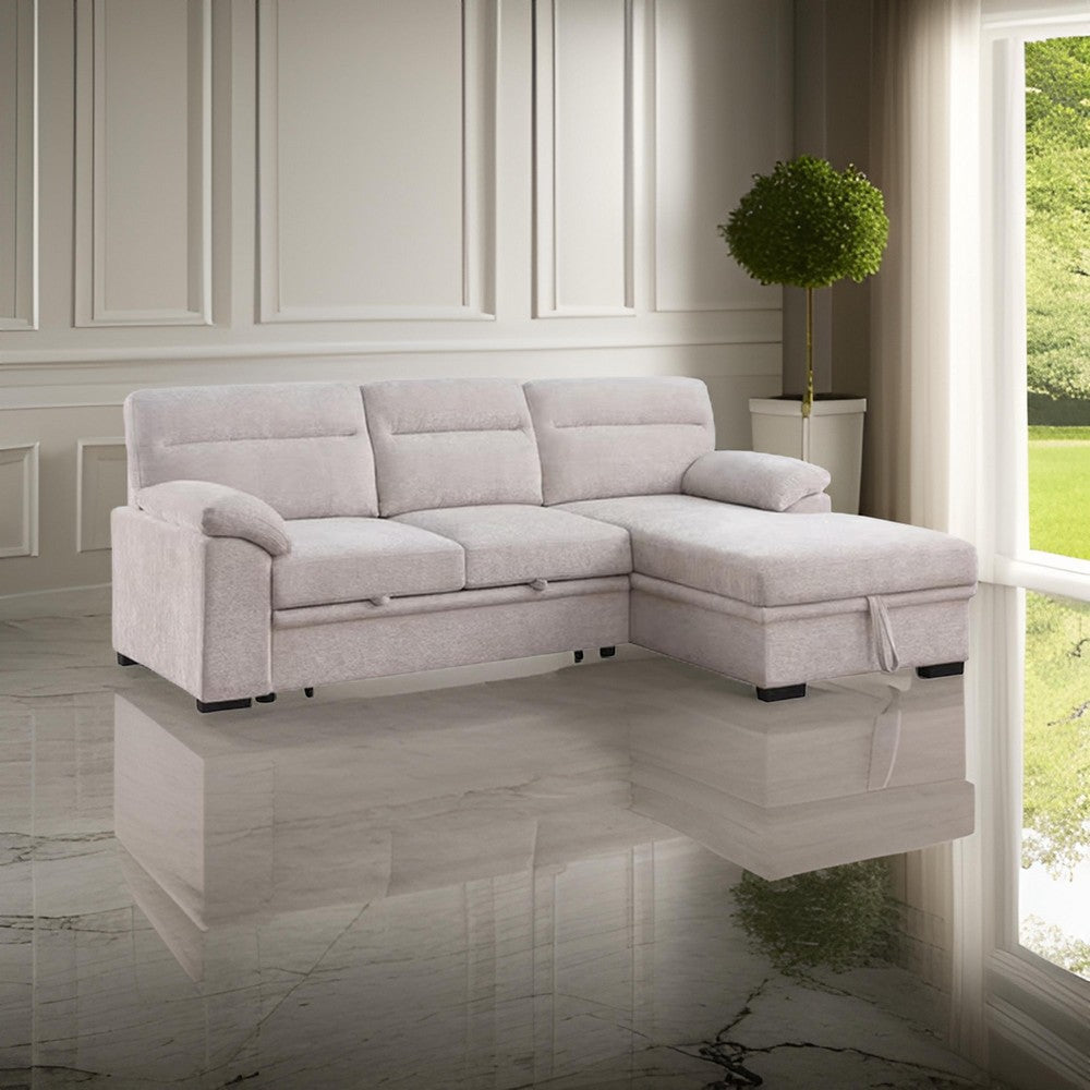 Geni 93 Inch Sleeper Sectional Sofa with Right Chaise, Beige, USB C Port By Casagear Home