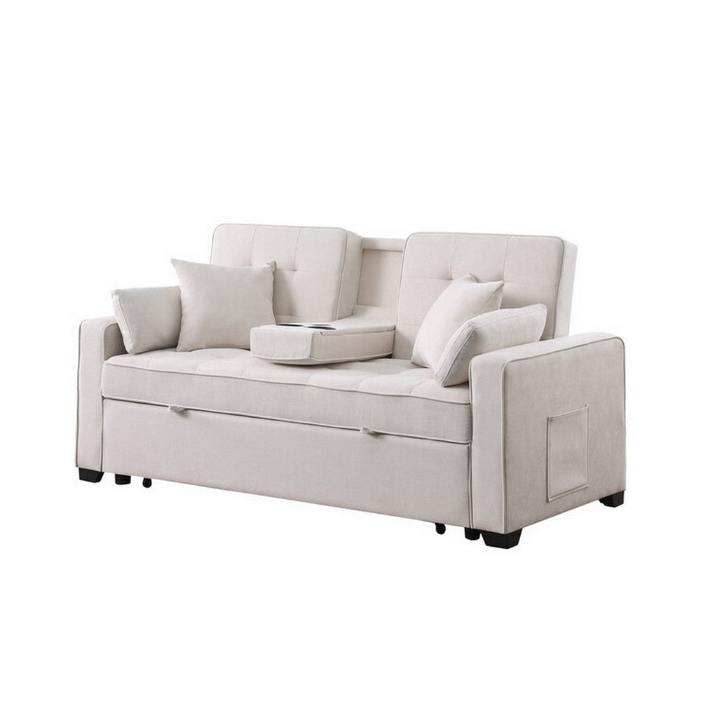 Oli 70 Inch Convertible Sleeper Loveseat Pull Out Bed 4 Pillows Beige By Casagear Home BM317370