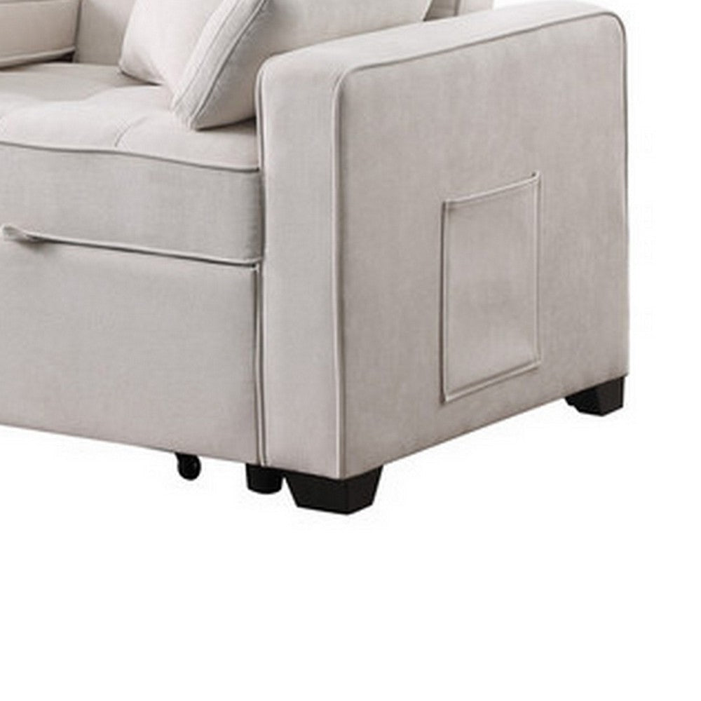 Oli 70 Inch Convertible Sleeper Loveseat Pull Out Bed 4 Pillows Beige By Casagear Home BM317370