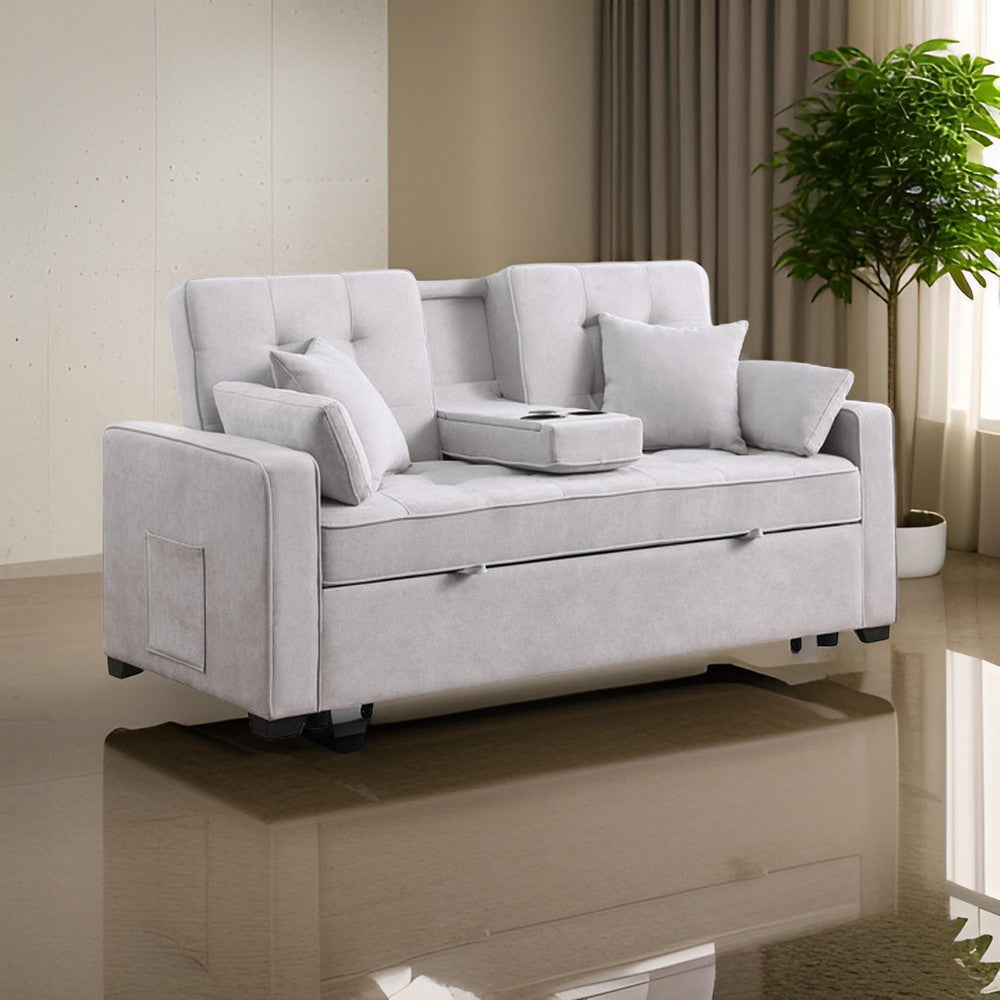 Oli 70 Inch Convertible Sleeper Loveseat, Pull Out Bed, Pillows, Light Gray By Casagear Home