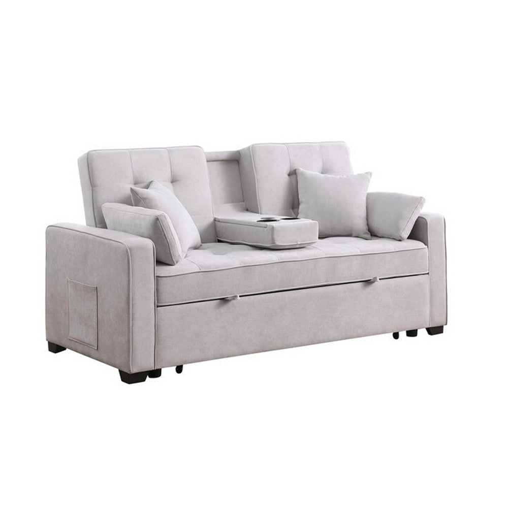 Oli 70 Inch Convertible Sleeper Loveseat, Pull Out Bed, Pillows, Light Gray By Casagear Home