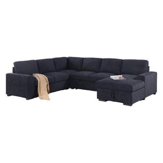 Leni 118 Inch Sleeper Sectional Sofa with Right Facing Chaise, Gray Woven By Casagear Home