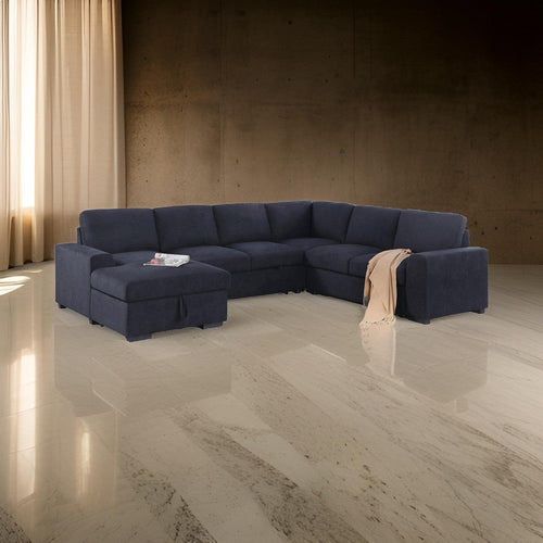 Leni 118 Inch Sleeper Sectional Sofa with Right Facing Chaise, Gray Woven By Casagear Home