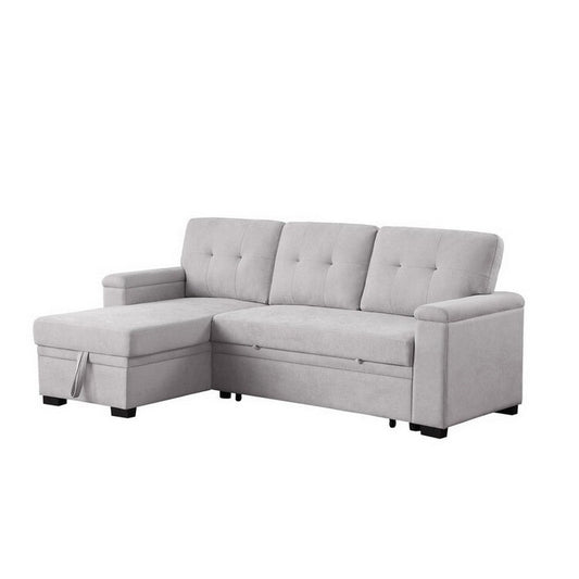 Lusy 85 Inch Reversible Sleeper Sectional Sofa, Storage Chaise, Light Gray By Casagear Home