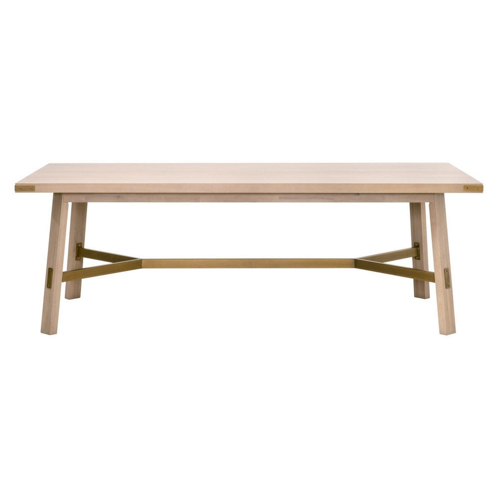 90 Inch Dining Table Rectangular Oak Veneer Top Gold Metal Brackets By Casagear Home BM317377