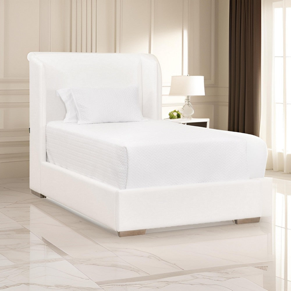 83 Inch Twin Size Bed Wingback Headboard Pearl White Fabric Upholstery By Casagear Home BM317379