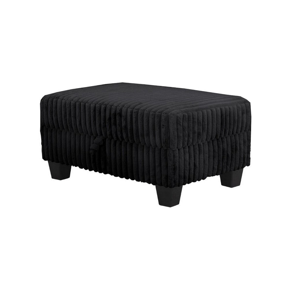 Ega 81 Inch Sectional Sofa with Reversible Chaise Ottoman Black Corduroy By Casagear Home BM317386