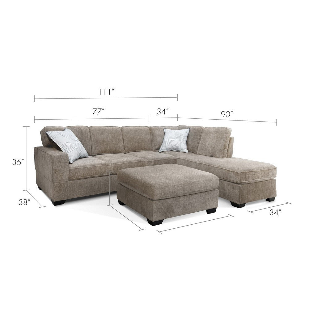 Rosy 77 Inch Sectional Sofa with Reversible Chaise Ottoman Beige Chenille By Casagear Home BM317388