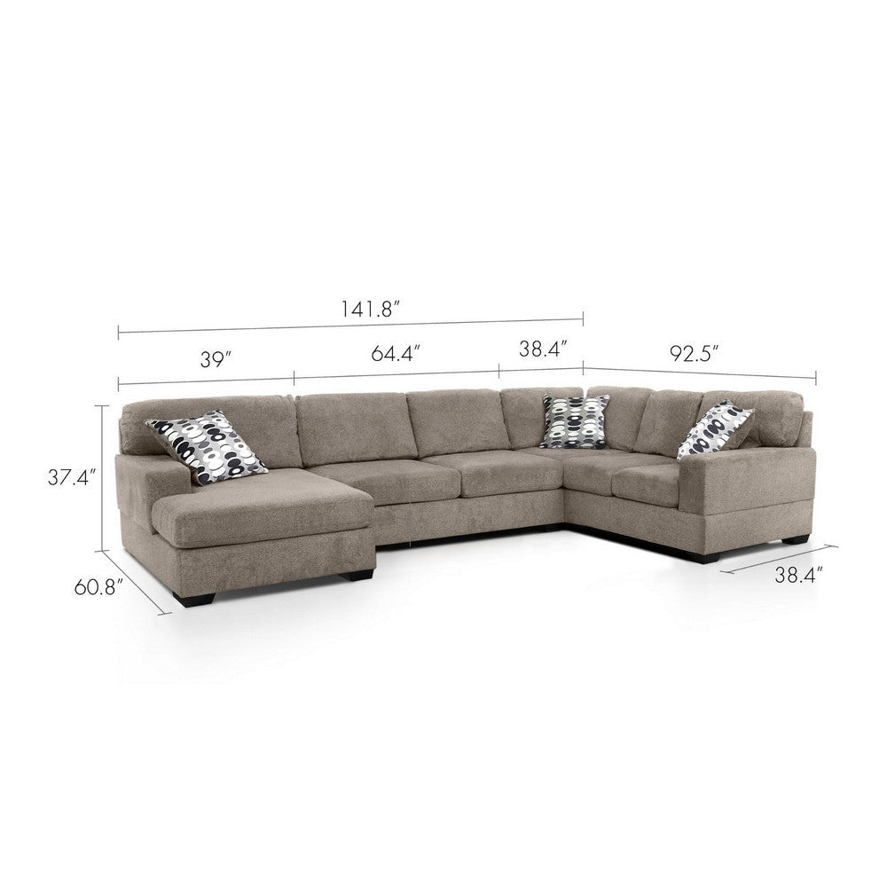 Zia 93 Inch Wide Sectional Sofa with Double Chaise Pillows Gray Chenille By Casagear Home BM317391