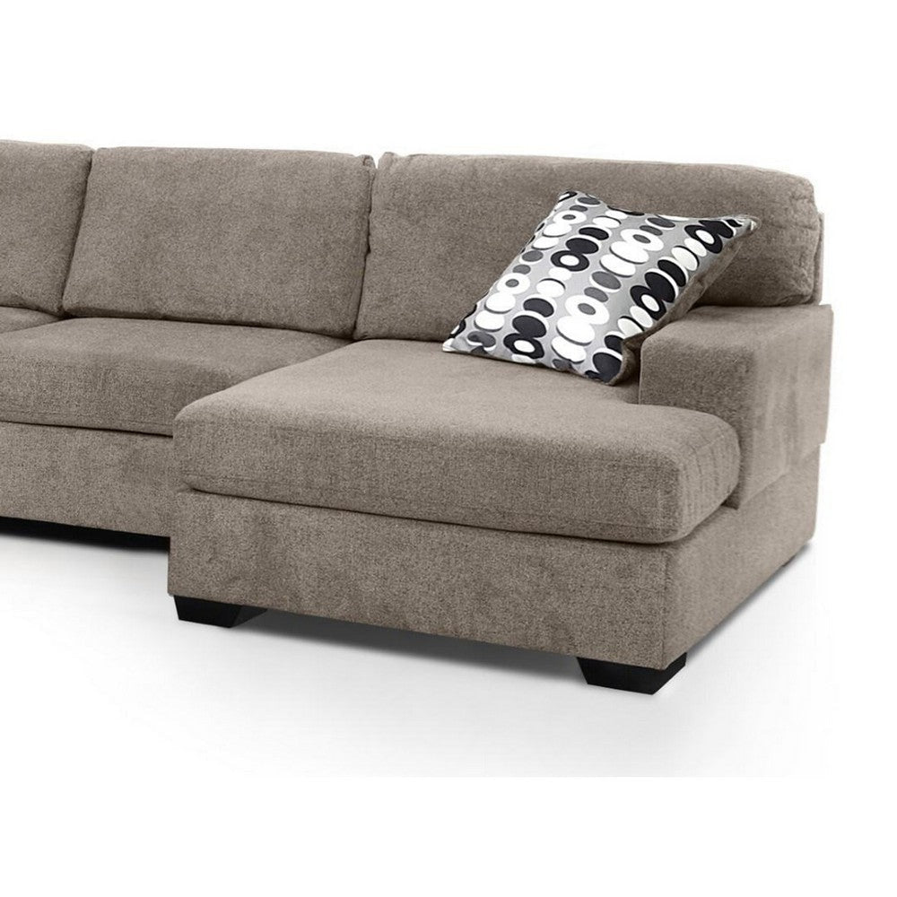 Zia 93 Inch U Sectional Sofa with Double Chaise Ottoman Beige Chenille By Casagear Home BM317392