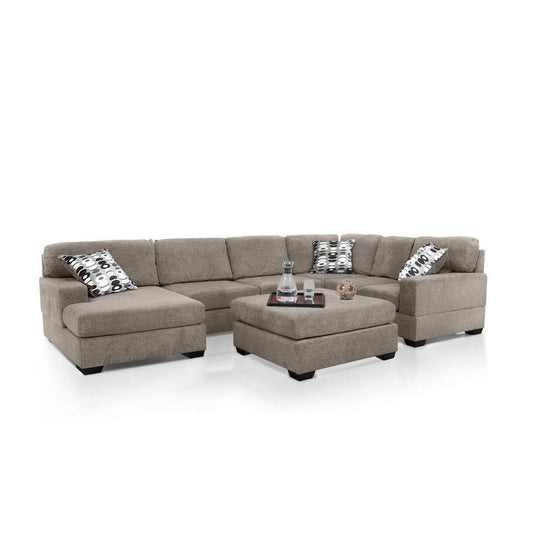 Zia 93 Inch U Sectional Sofa with Double Chaise, Ottoman, Beige Chenille By Casagear Home