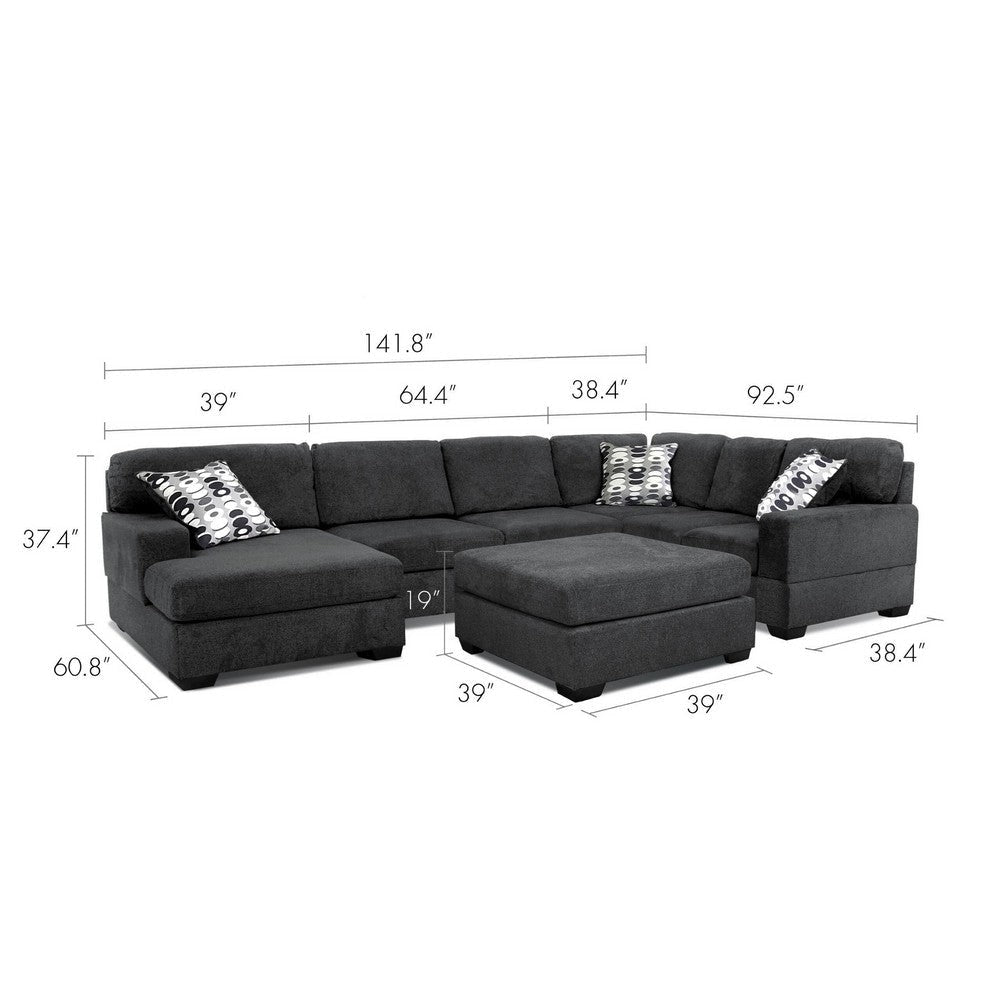 Zia 93 Inch Wide Sectional Sofa with Double Chaise Ottoman Black Chenille By Casagear Home BM317394