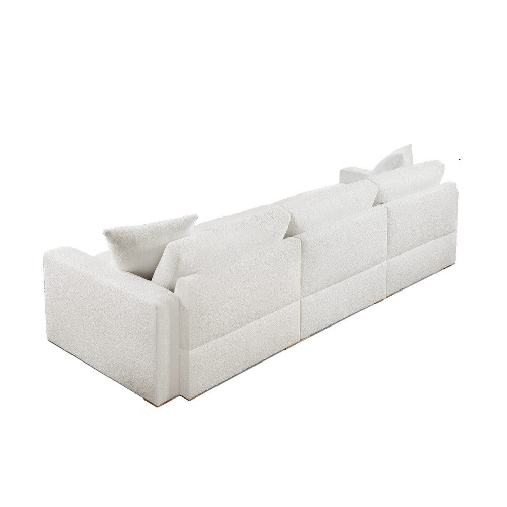 Dexy 84 Inch 3pc Modular Sectional Sofa 2 Pillows Ivory Teddy Fabric By Casagear Home BM317395