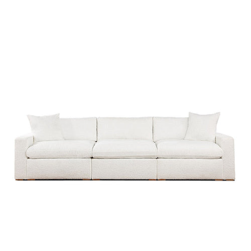 Dexy 84 Inch 3pc Modular Sectional Sofa, 2 Pillows, Ivory Teddy Fabric By Casagear Home