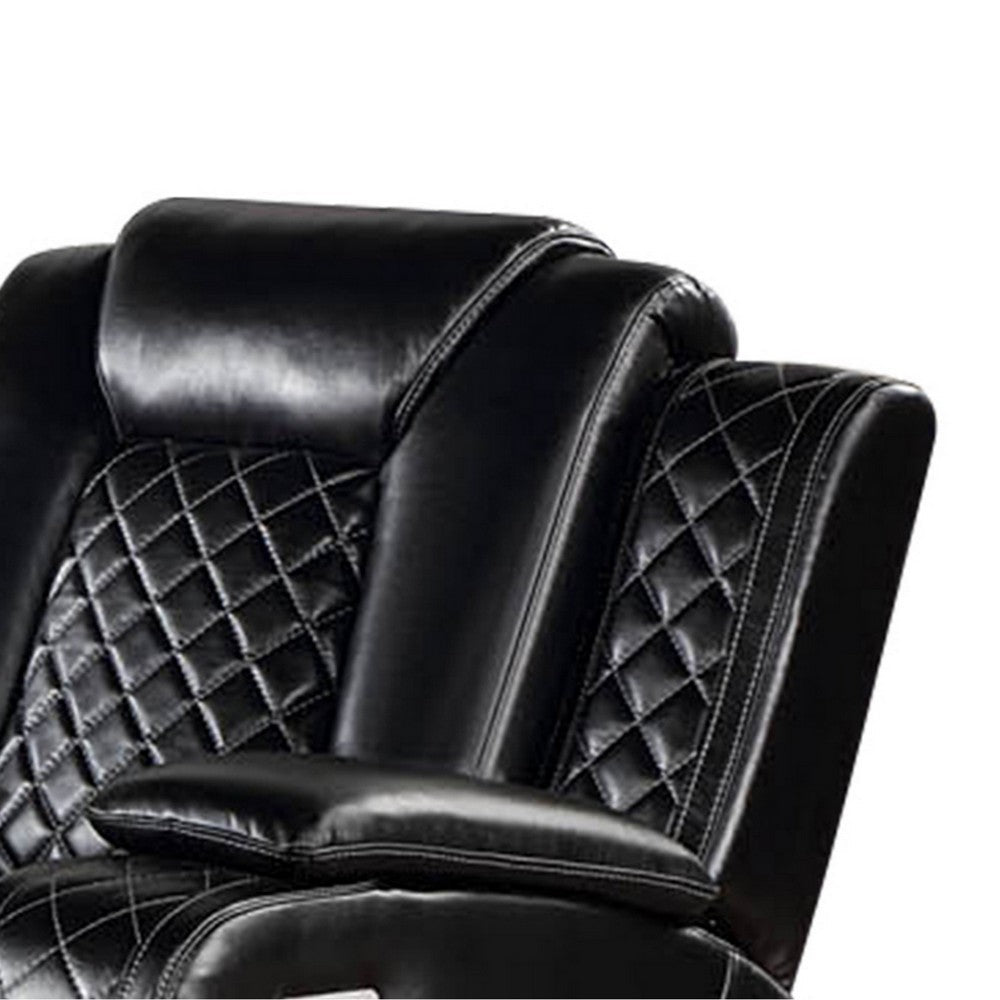 Aile 37 Inch Modern Power Recliner Chair, Black Faux Leather Upholstery
 By Casagear Home