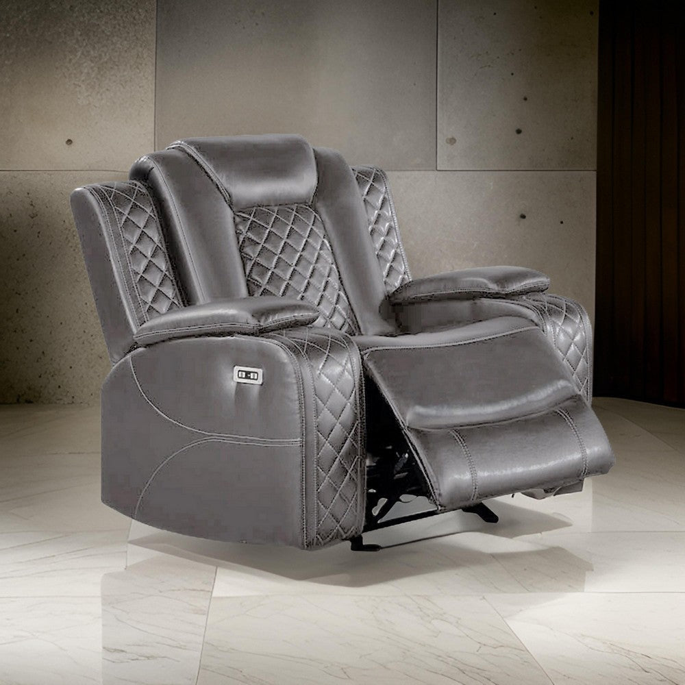 Aile 37 Inch Modern Power Recliner Chair, Gray Faux Leather Upholstery
 By Casagear Home