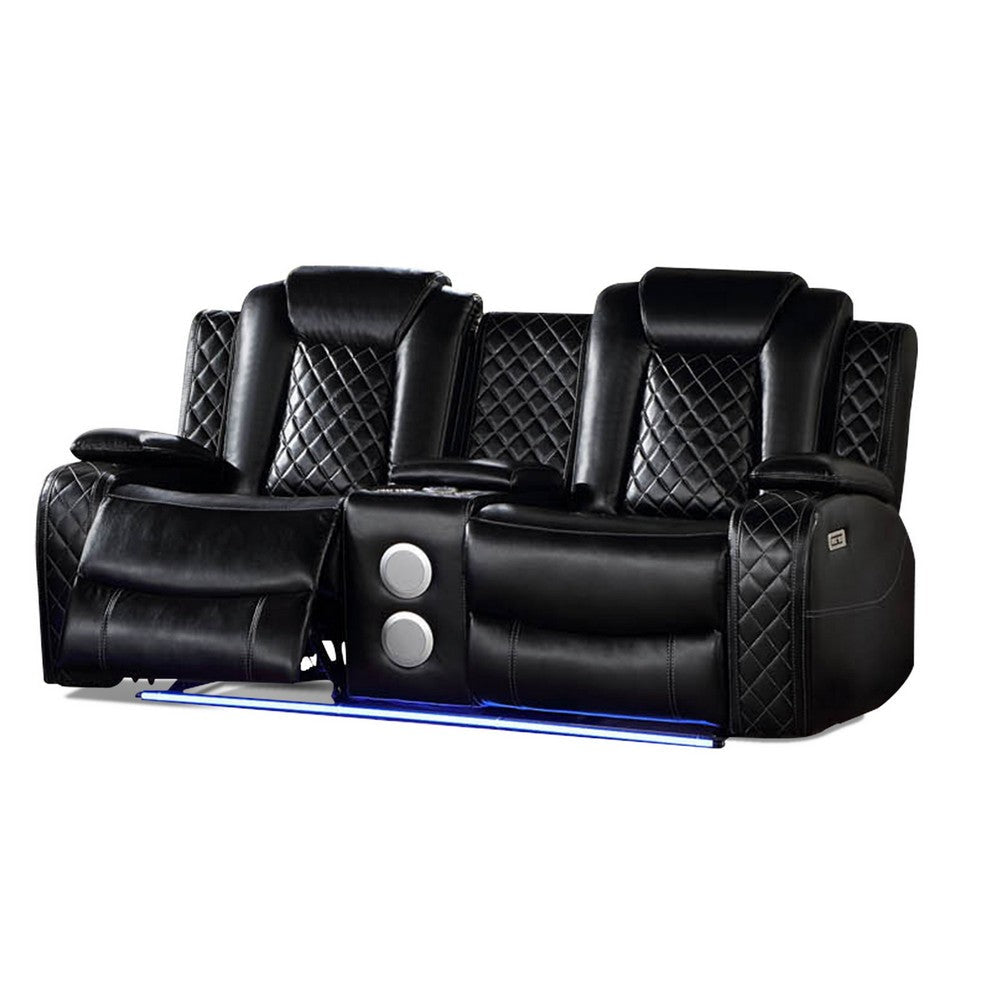 Aile 73 Inch Power Recliner Loveseat Bluetooth Speaker Black Faux Leather By Casagear Home BM317401