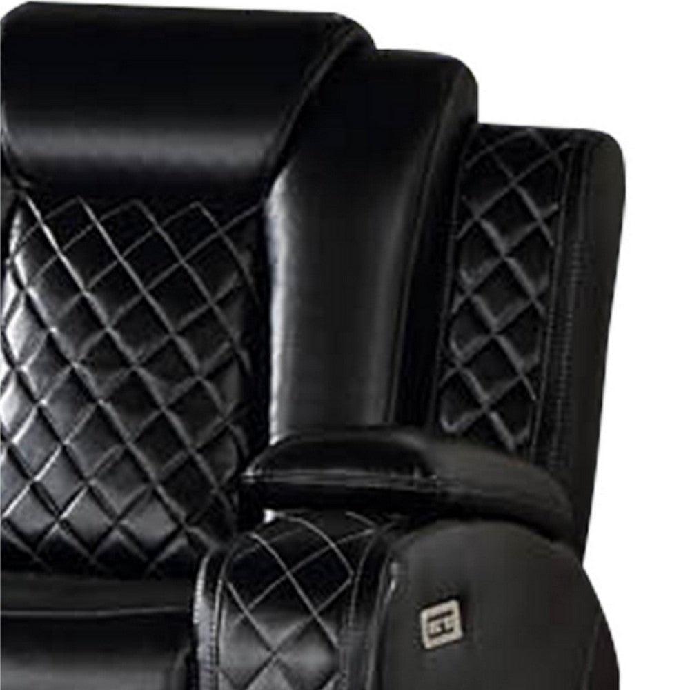 Aile 73 Inch Power Recliner Loveseat Bluetooth Speaker Black Faux Leather By Casagear Home BM317401