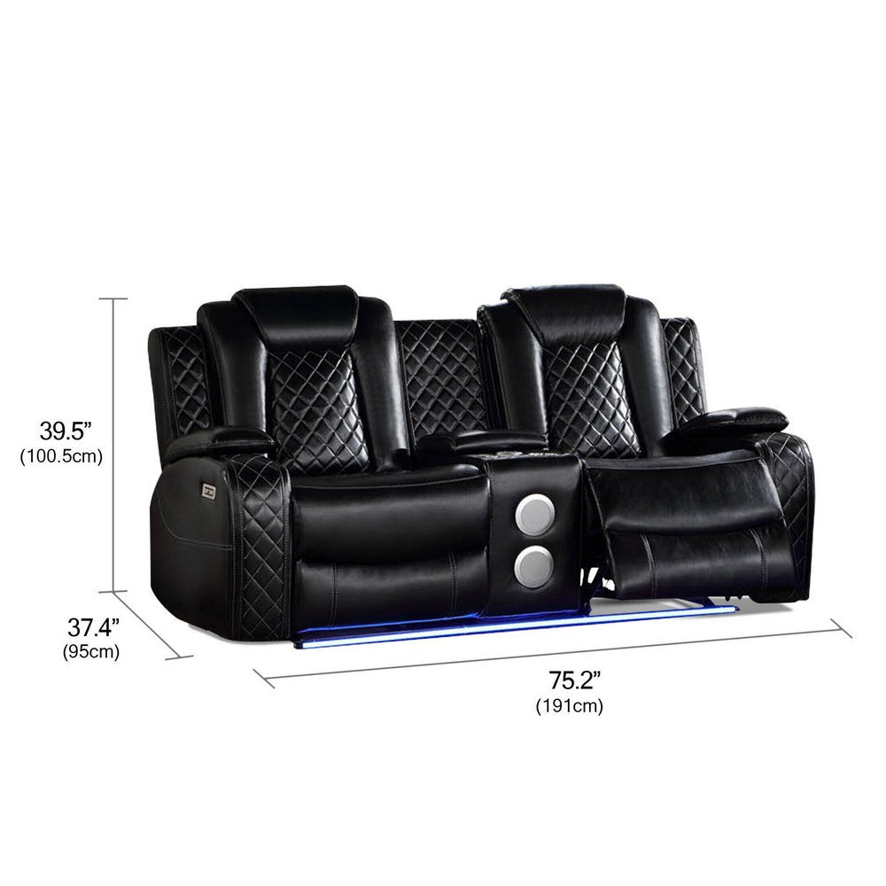 Aile 73 Inch Power Recliner Loveseat Bluetooth Speaker Black Faux Leather By Casagear Home BM317401