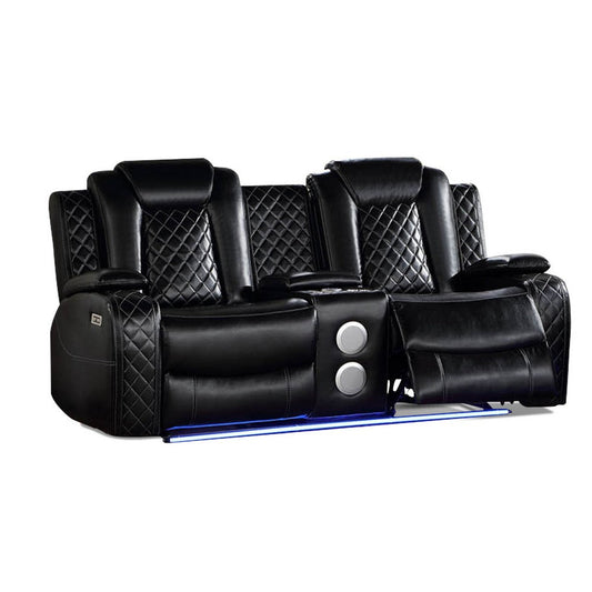 Aile 73 Inch Power Recliner Loveseat, Bluetooth Speaker, Black Faux Leather By Casagear Home