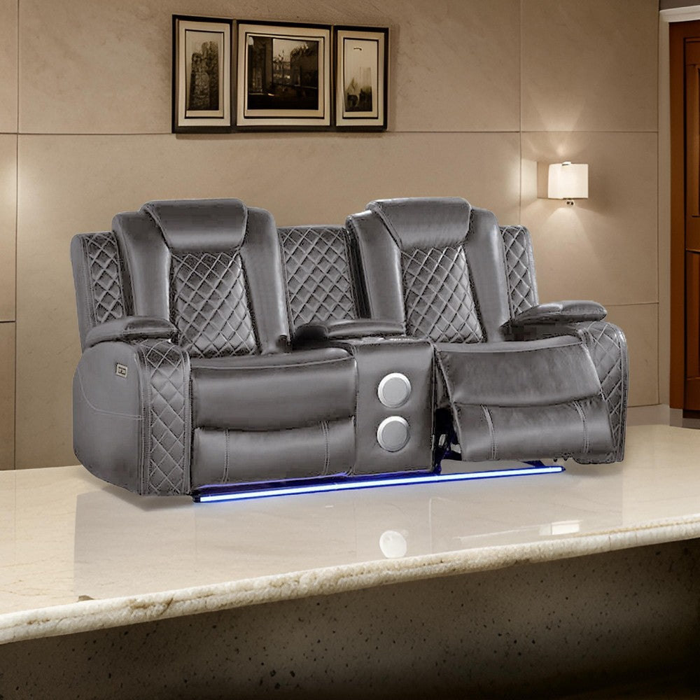 Aile 73 Inch Power Recliner Loveseat Bluetooth Speaker Gray Faux Leather By Casagear Home BM317402