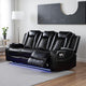 Aile 85 Inch Power Recliner Sofa, Bluetooth, Charging, Black Faux Leather By Casagear Home