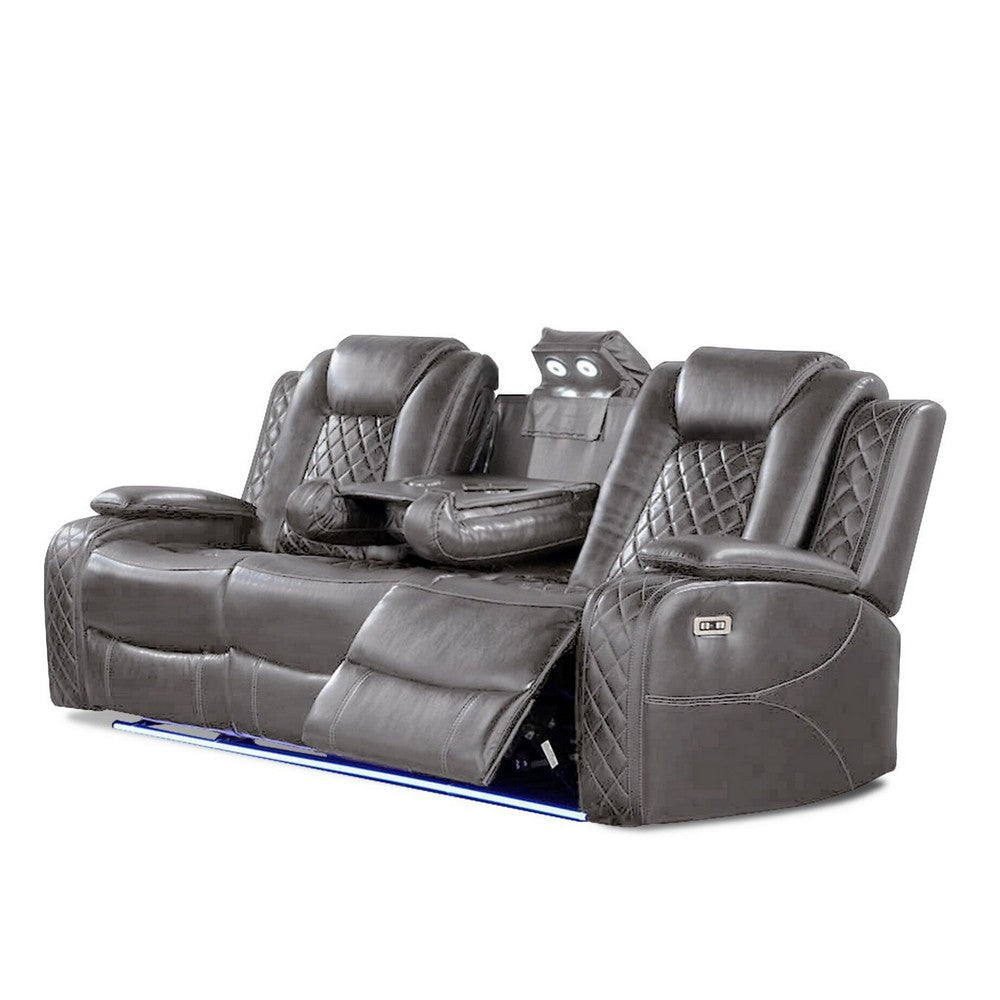 Aile 85 Inch Power Recliner Sofa Bluetooth Charging Gray Faux Leather By Casagear Home BM317404