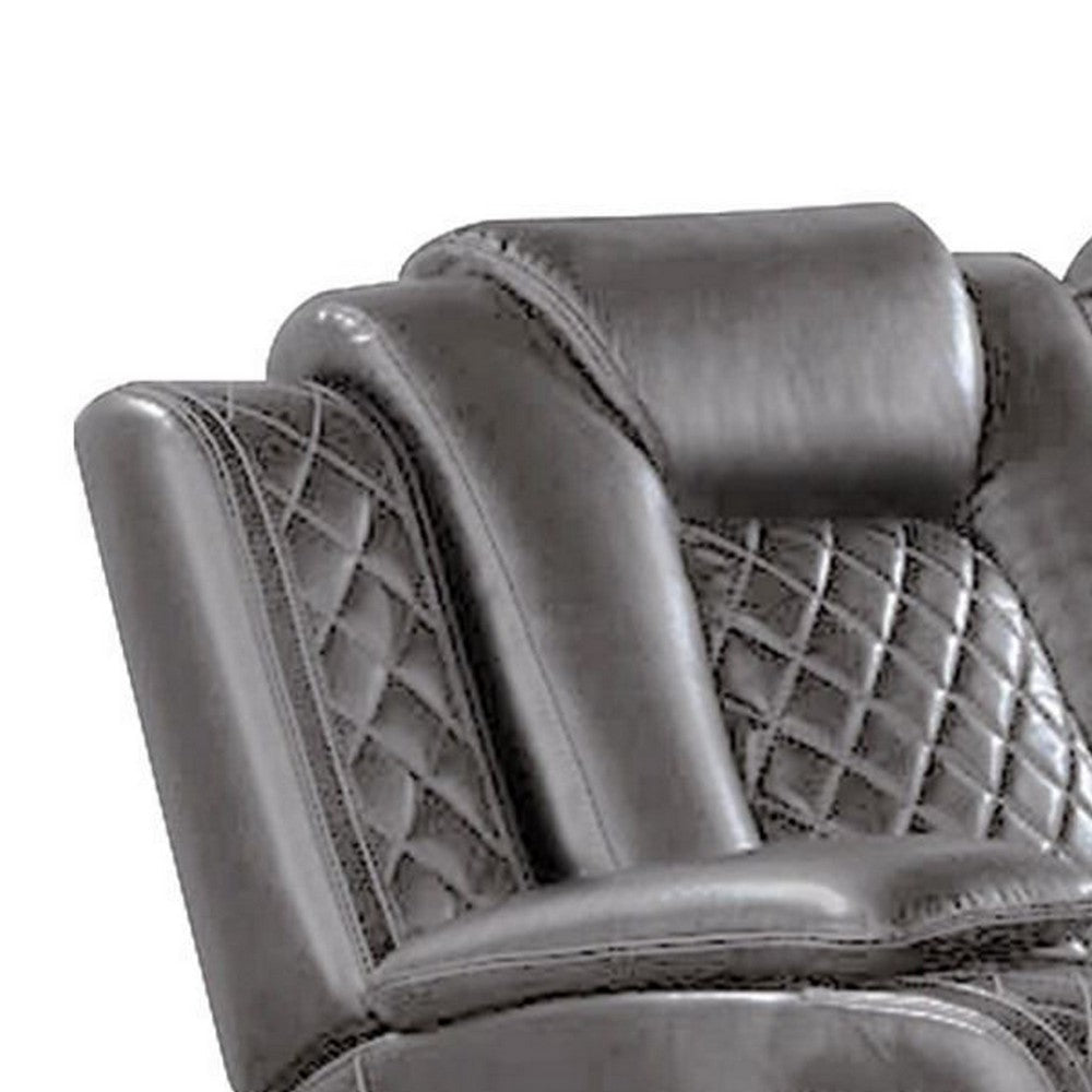 Aile 85 Inch Power Recliner Sofa Bluetooth Charging Gray Faux Leather By Casagear Home BM317404