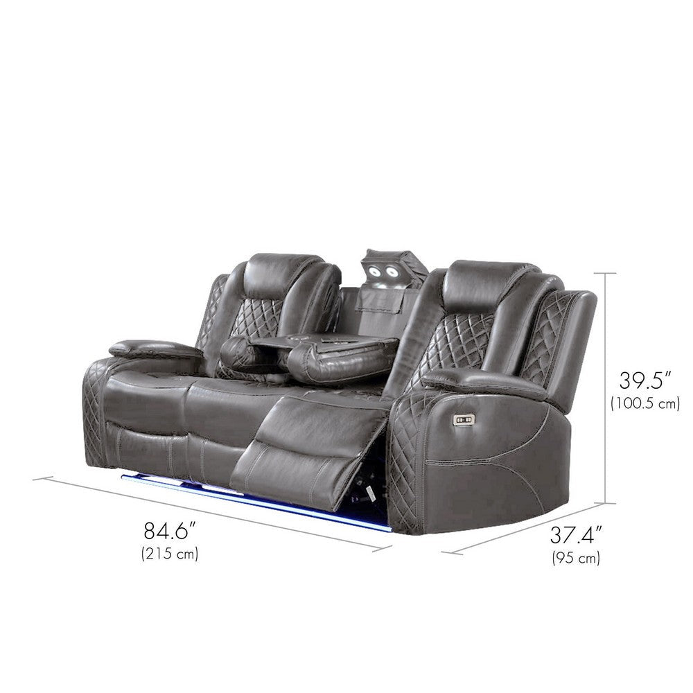 Aile 85 Inch Power Recliner Sofa Bluetooth Charging Gray Faux Leather By Casagear Home BM317404