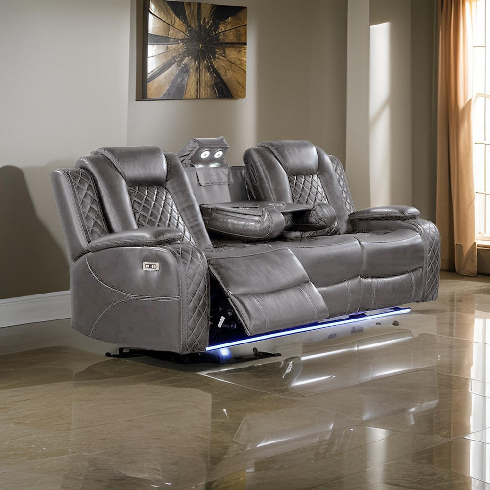 Aile 85 Inch Power Recliner Sofa Bluetooth Charging Gray Faux Leather By Casagear Home BM317404