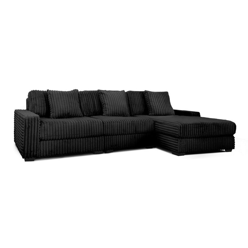 Lsy 3pc Oversize Sectional Sofa, Reversible Chaise, Black Jumbo Corduroy
 By Casagear Home