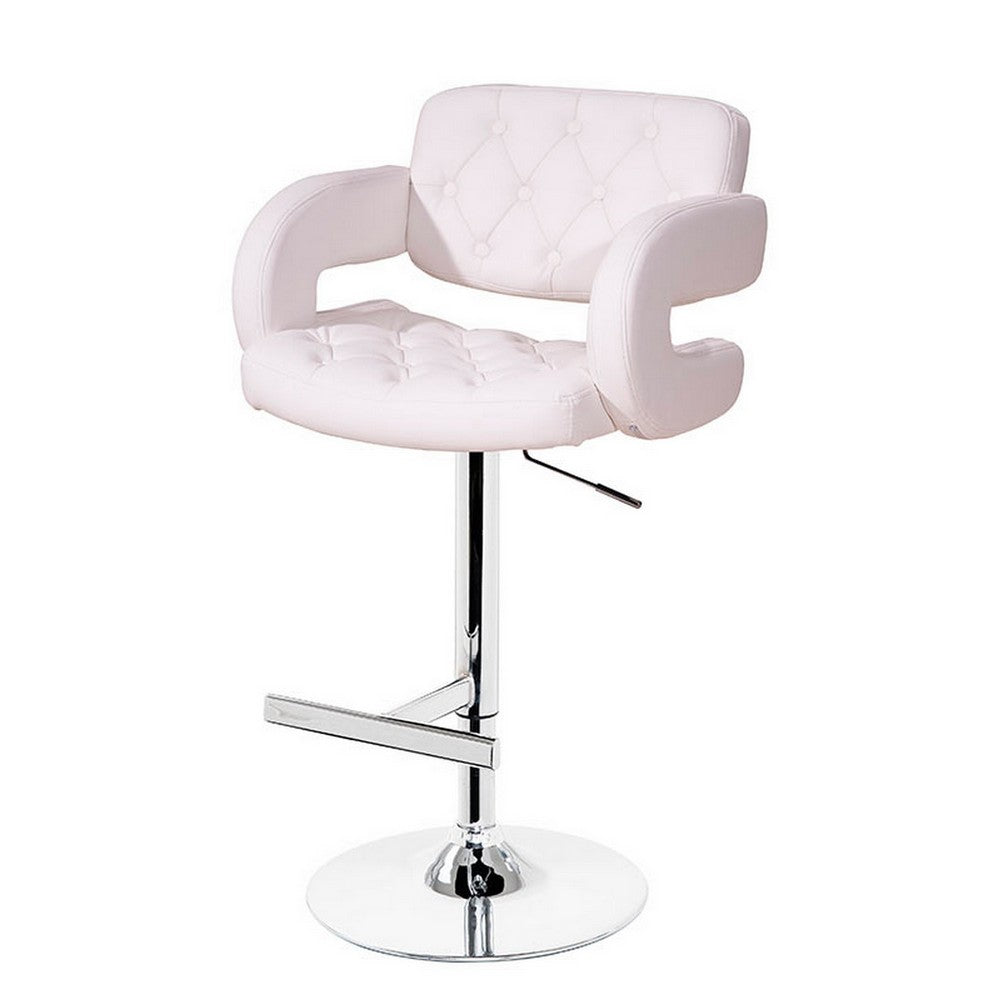 Rina 26-34 Inch Bar Counter Chair, Adjustable, Swivel White Eco Leather By Casagear Home