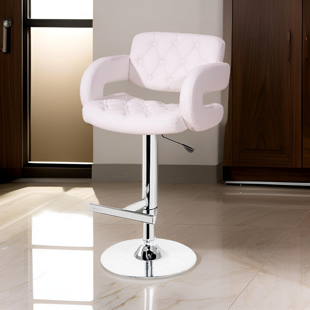 Rina 26-34 Inch Bar Counter Chair, Adjustable, Swivel White Eco Leather By Casagear Home