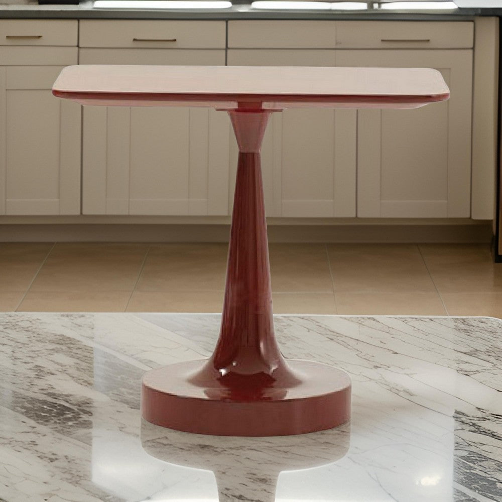 John 22 Inch End Table Rectangular Top Red Wood Round Pedestal Base By Casagear Home BM317415