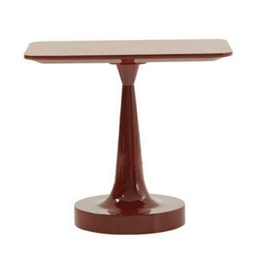 John 22 Inch End Table, Rectangular Top, Red Wood, Round Pedestal Base By Casagear Home