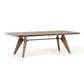 Cid Lane 87 Inch Dining Table, Walnut Brown Wood, Black Metal Rod Support By Casagear Home